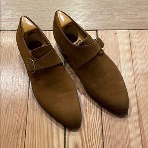 John Lobb Tan Suede Monk Strap Oxfords